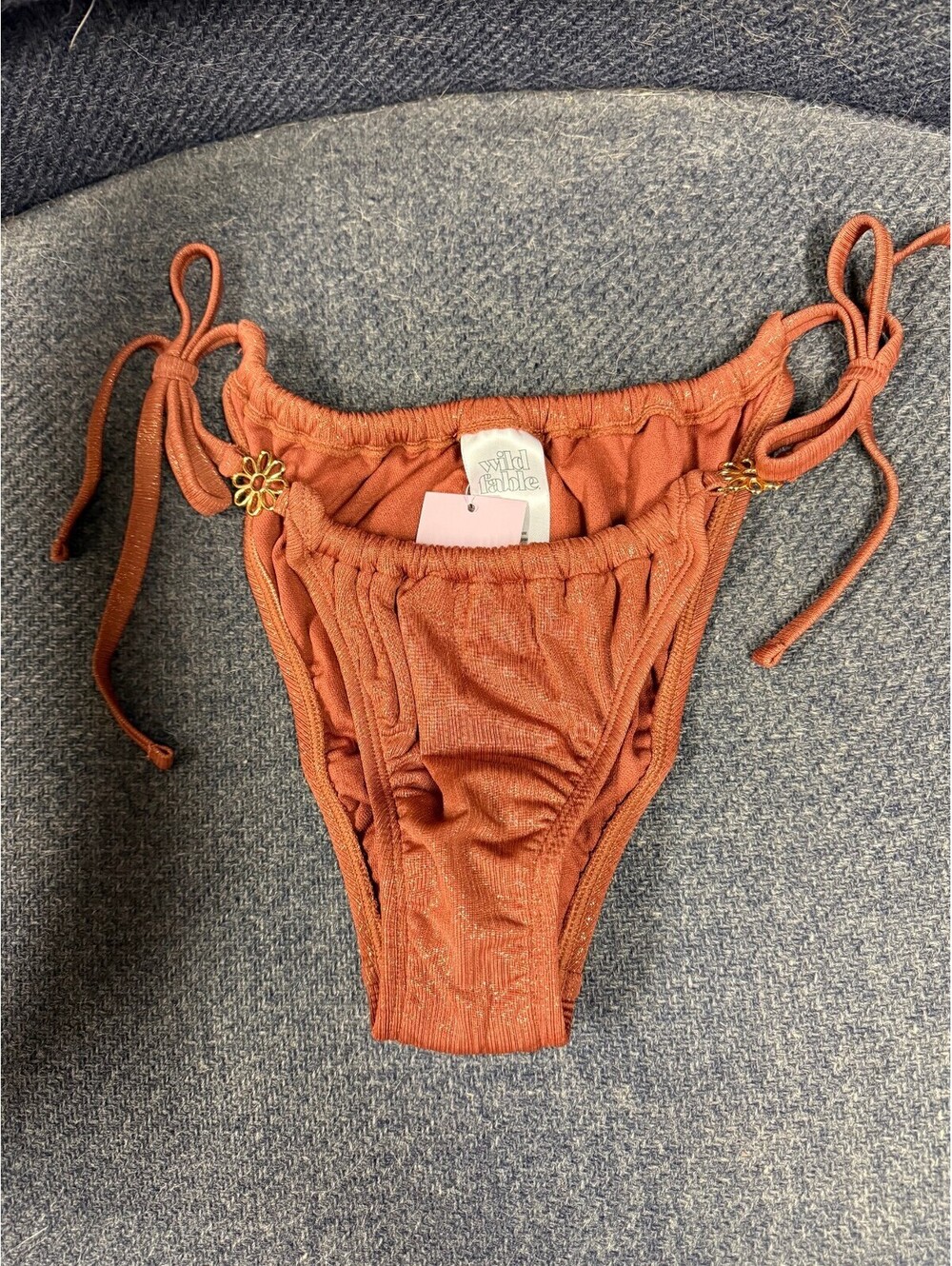 Wild Fable Brown Shimmer XS Bikini Bottom with Gold Glitter Detail